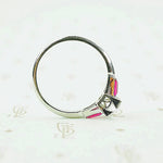 Platinum ruby and diamond engagement ring 1940's side view