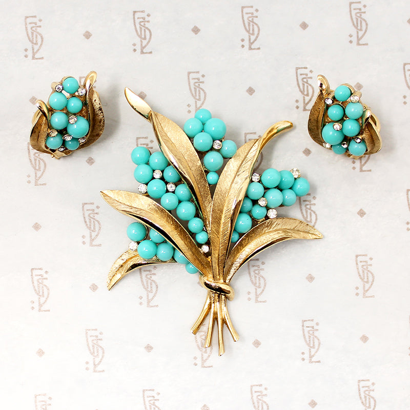 Glamour & Whimsy Trifari Brooch & Earring Set