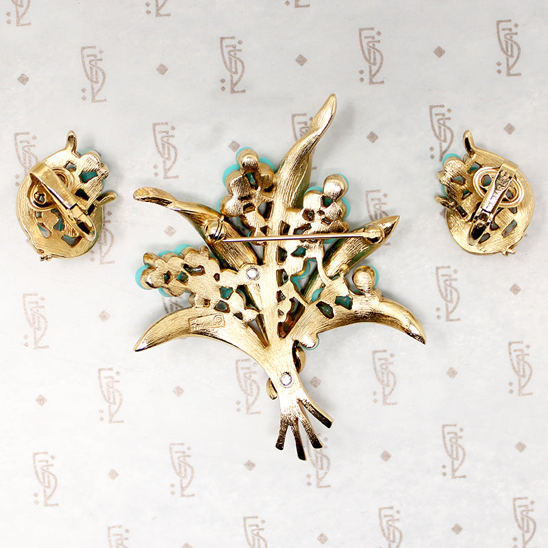 Glamour & Whimsy Trifari Brooch & Earring Set
