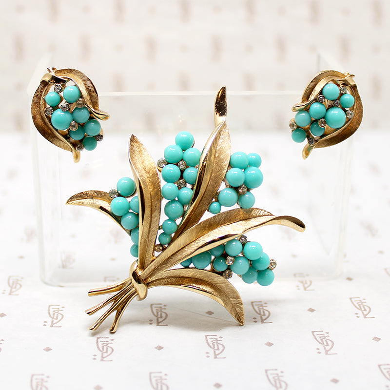 Glamour & Whimsy Trifari Brooch & Earring Set