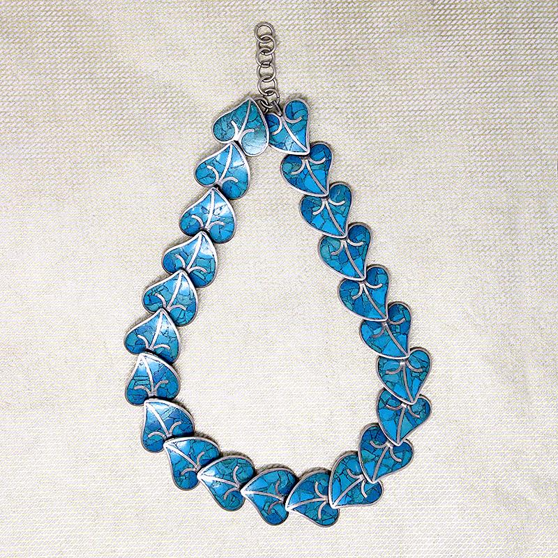Turquoise Inlay Leaves Necklace, Bracelet & Earrings