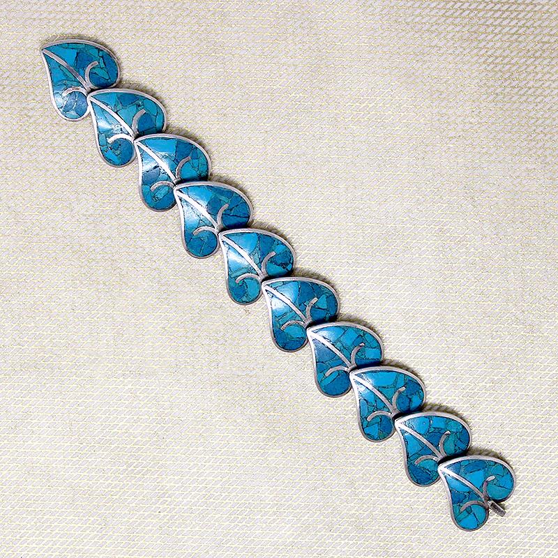 Turquoise Inlay Leaves Necklace, Bracelet & Earrings