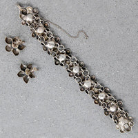 Cheerful Silver & Amethyst Flower Bracelet & Earring Set
