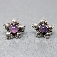 Cheerful Silver & Amethyst Flower Bracelet & Earring Set