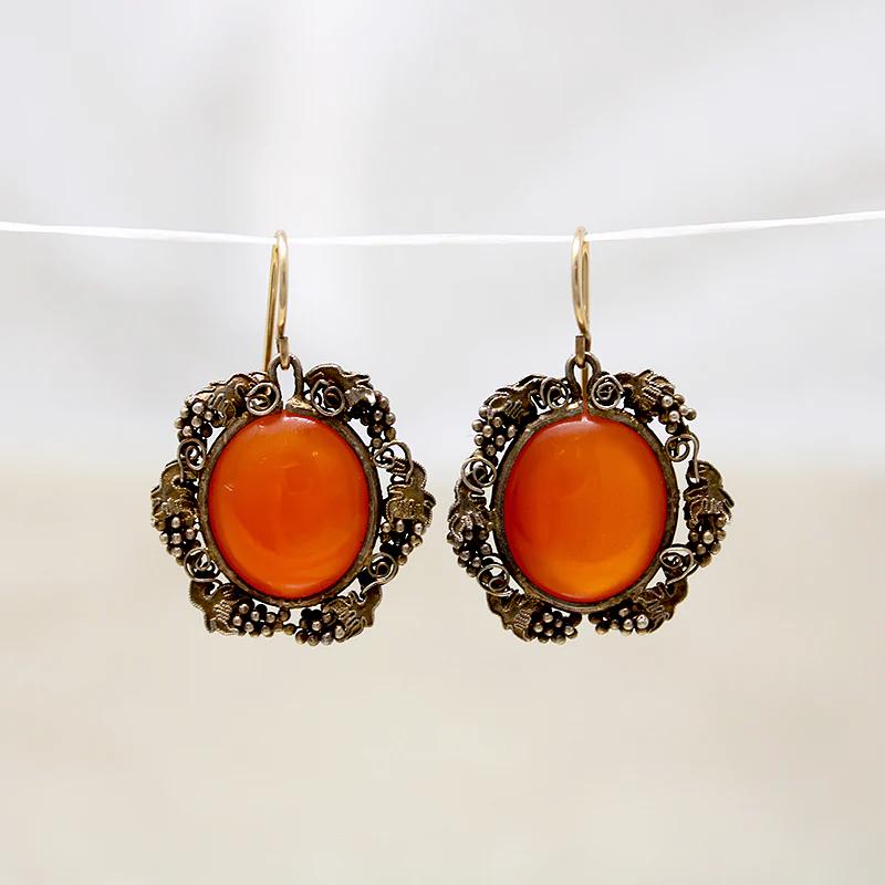 Chinese Carnelian & Filigreed Grapes Necklace & Earring Set