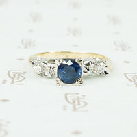 2 tone vintage new old stock blue sapphire engagement ring