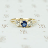 mine cut diamonds and sapphire ring in yellow gold circa 1890