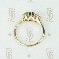 mine cut diamonds and sapphire ring in yellow gold circa 1890 side view