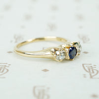 mine cut diamonds and sapphire ring in yellow gold circa 1890 diamond close up