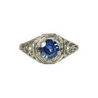 Vintage White Gold Filigree Sapphire Ring