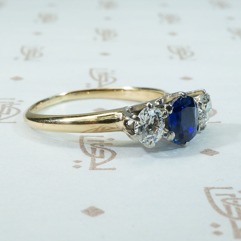 Gorgeous Sapphire and OEC Diamond 3 Stone Ring