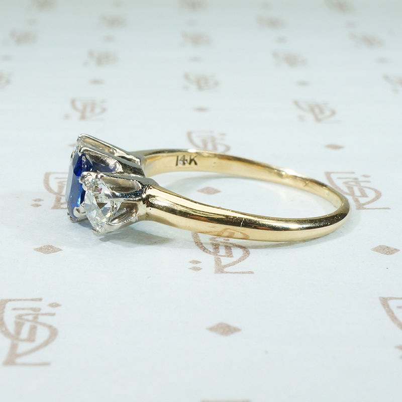 Gorgeous Sapphire and OEC Diamond 3 Stone Ring