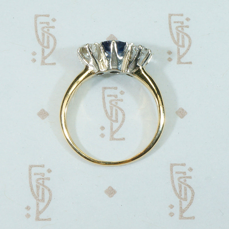 Gorgeous Sapphire and OEC Diamond 3 Stone Ring