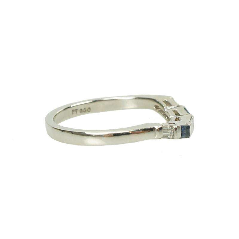 Vintage Curved Platinum Sapphire and Diamond Baguette Band