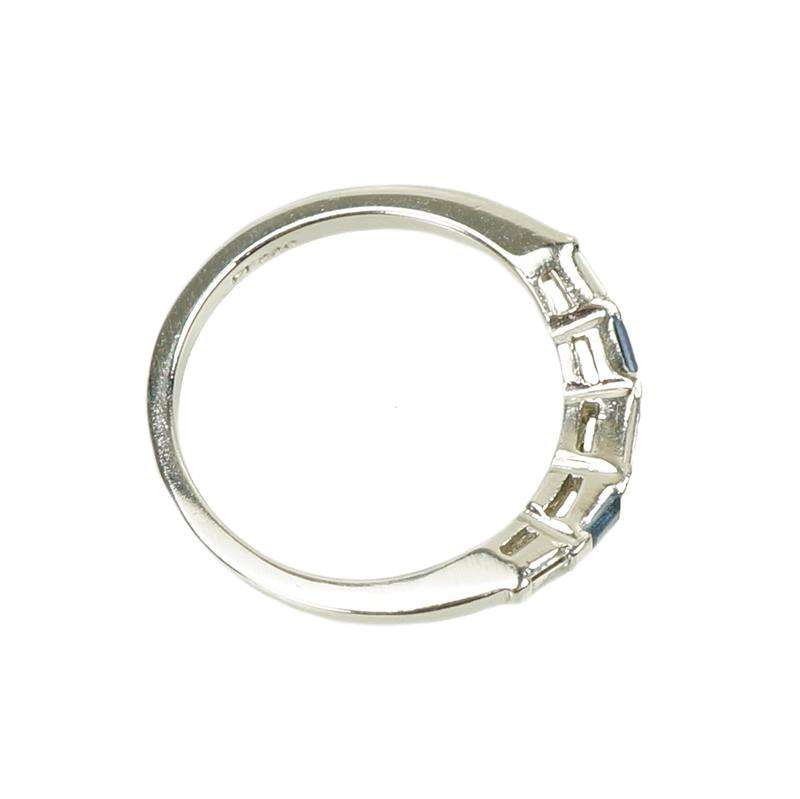 Vintage Curved Platinum Sapphire and Diamond Baguette Band