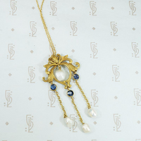 Renaissance Revival Lavalier in Gold, Sapphires & Pearls