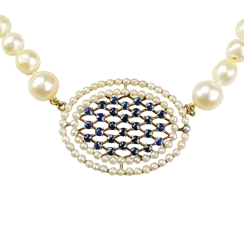 Circa 1900 Pearl and Sapphire Necklace