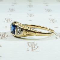 French Cut Sapphire and Rose Cut Diamond Engagement Ring