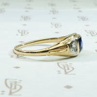 French Cut Sapphire and Rose Cut Diamond Engagement Ring