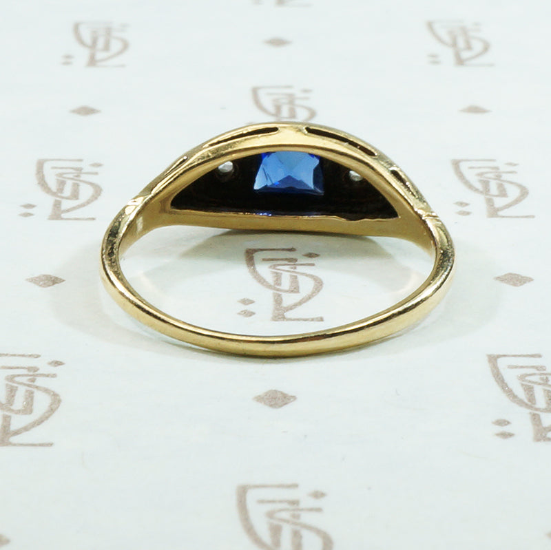 French Cut Sapphire and Rose Cut Diamond Engagement Ring