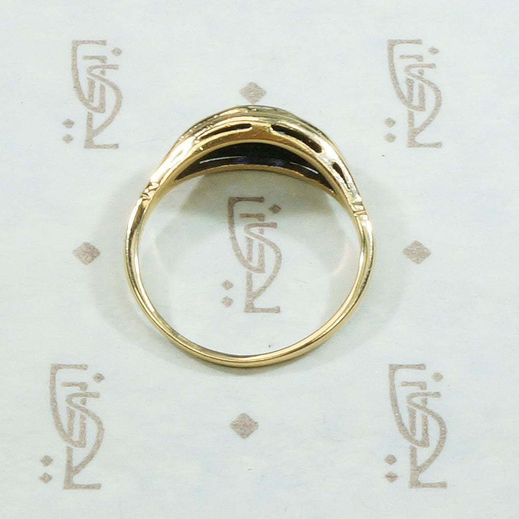 French Cut Sapphire and Rose Cut Diamond Engagement Ring