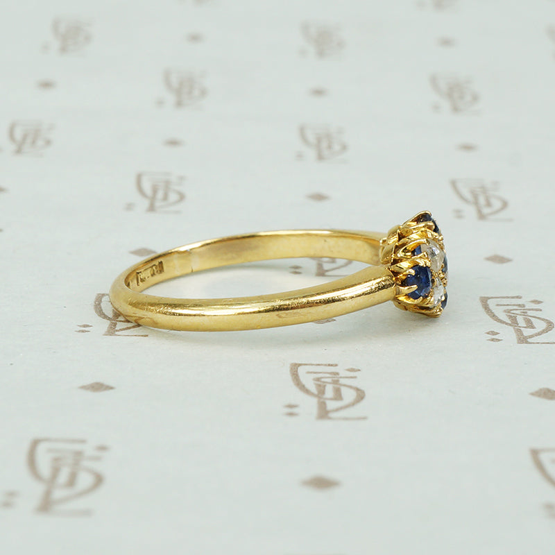 Vintage Sapphire and Rose Cut Diamond Gold Ring