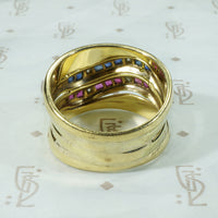 Wide Gold Ruby and Sapphire Band