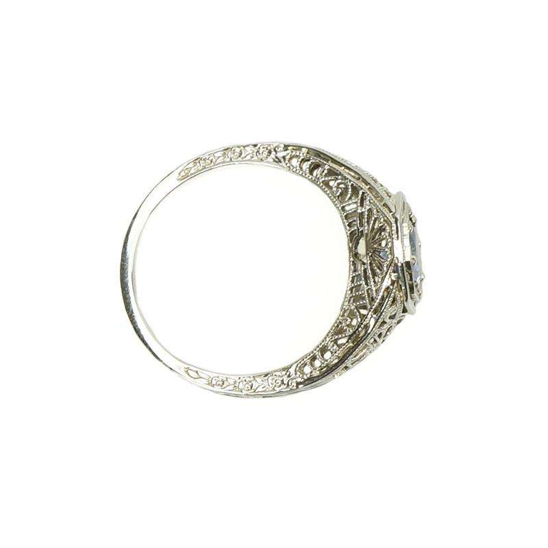 Vintage White Gold Filigree Sapphire Ring