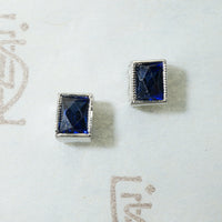 french cut sapphire and platinum stud earrings art deco