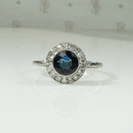 Sapphire Diamond Halo in Platinum