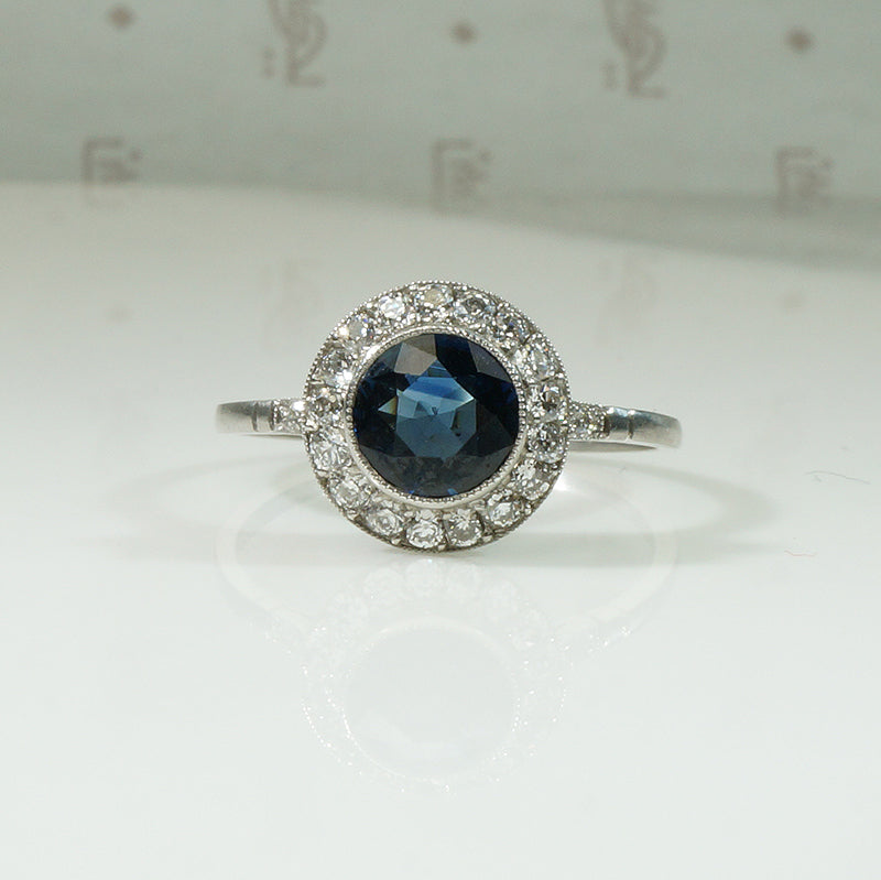 Sapphire Diamond Halo in Platinum