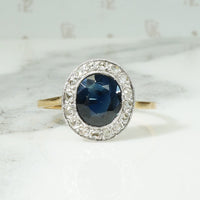 French Sapphire and Diamond Halo Ring