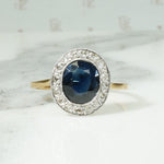 French Sapphire and Diamond Halo Ring