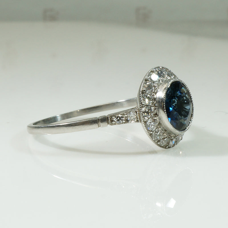 Sapphire Diamond Halo in Platinum