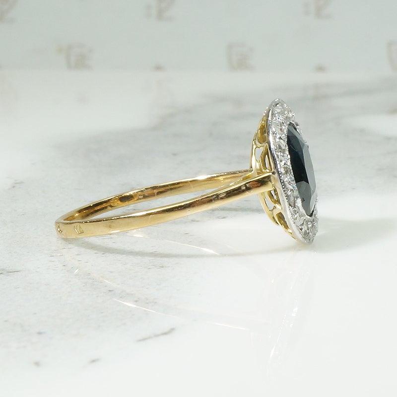 French Sapphire and Diamond Halo Ring