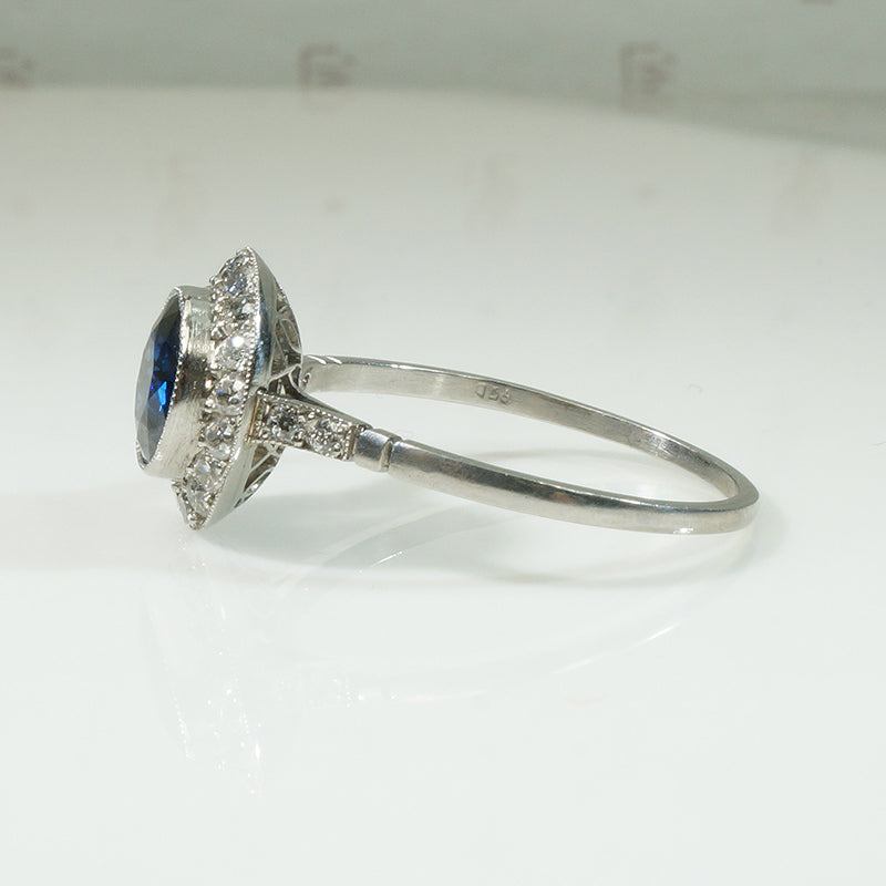 Sapphire Diamond Halo in Platinum