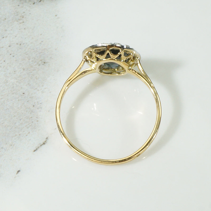 French Sapphire and Diamond Halo Ring