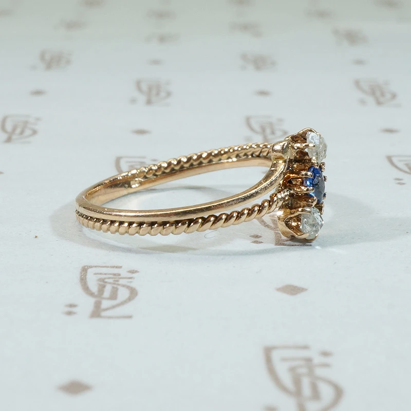 Delicate Victorian Beauty Sapphire and Rose Cut Diamond Ring
