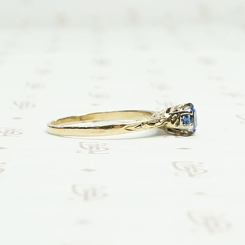Enchanting Engraved Gold Montana Sapphire Engagement Ring