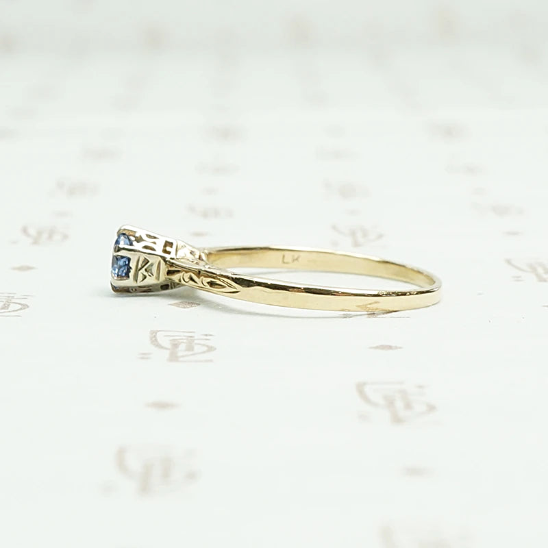 Enchanting Engraved Gold Montana Sapphire Engagement Ring