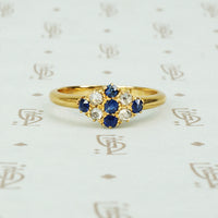 blue sapphire and rose cut diamond ring in 18k yellow gold circa 1900.