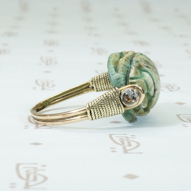 faience scarab in gold swivel ring