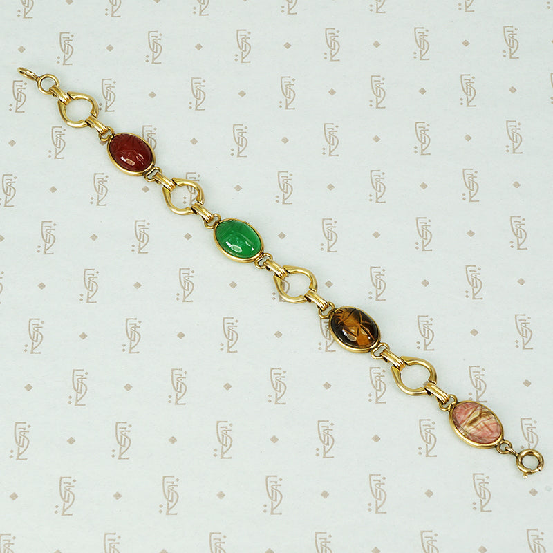 vintage gold filled and hardstone scarab bracelet