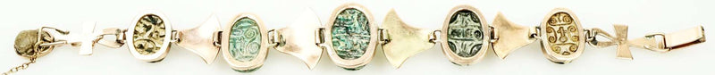 Vintage Egyptian Faience Scarab and Lotus Bracelet