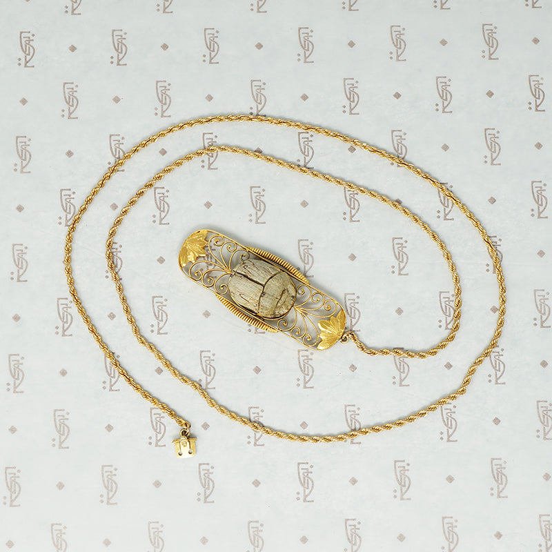 egyptian faience scarab necklace in 14k vintage