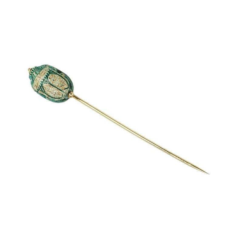Antique Faience Scarab Stick Pin in Gold