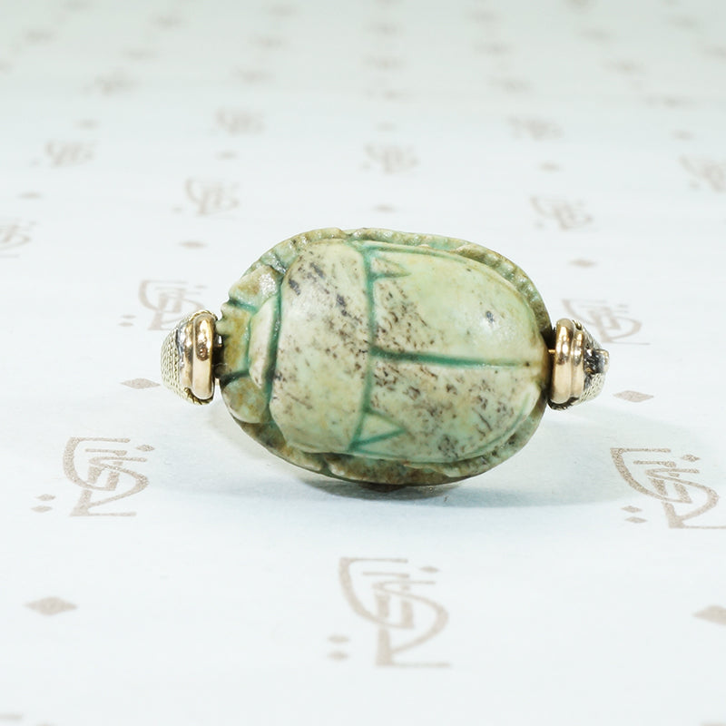 faience scarab in gold swivel ring