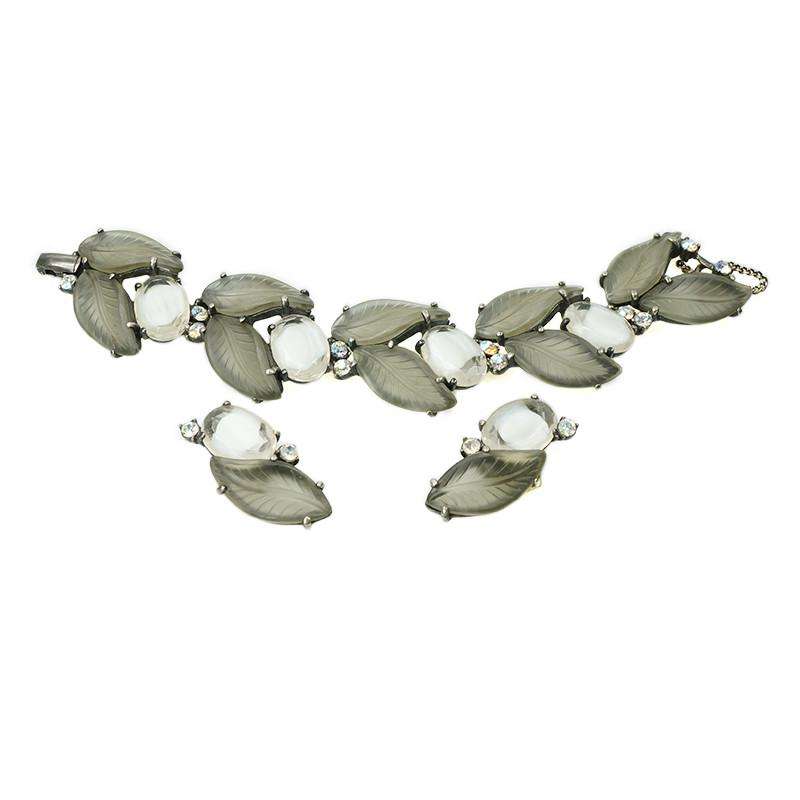 Schiaparelli Grey Leaves Bracelet & Earring Set