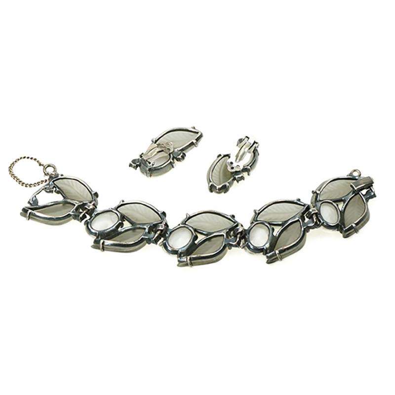 Schiaparelli Grey Leaves Bracelet & Earring Set