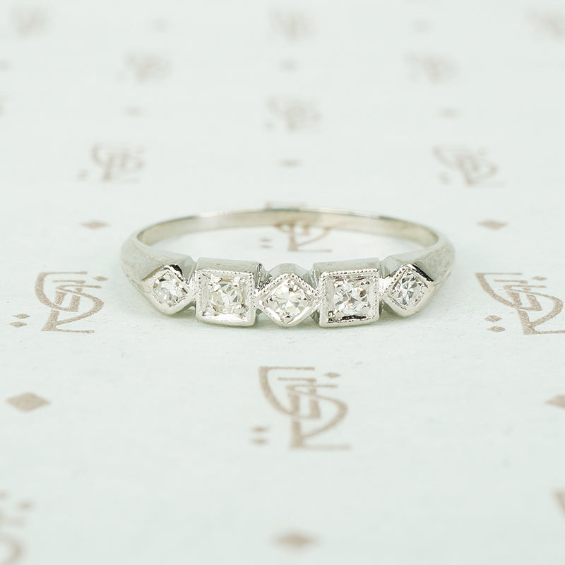 Unique Vintage Platinum and Diamond Wedding Set